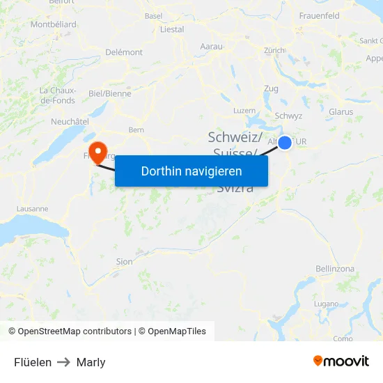 Flüelen to Marly map