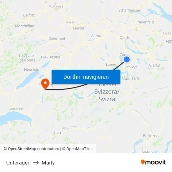 Unterägeri to Marly map