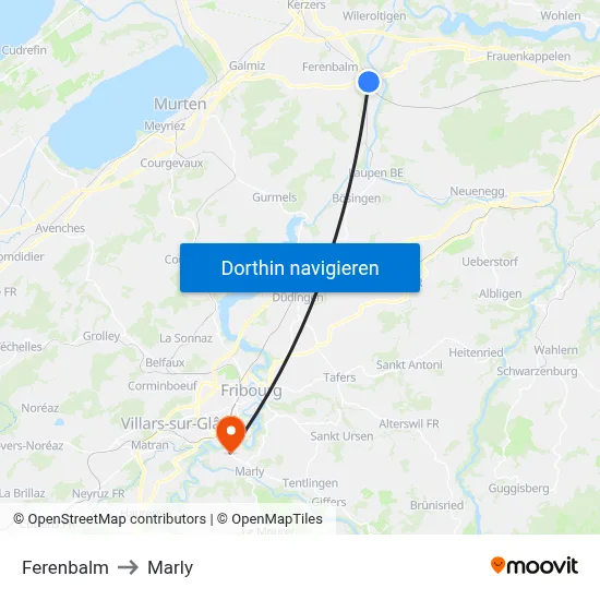 Ferenbalm to Marly map