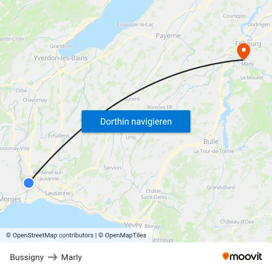 Bussigny to Marly map