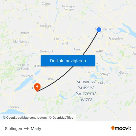 Siblingen to Marly map