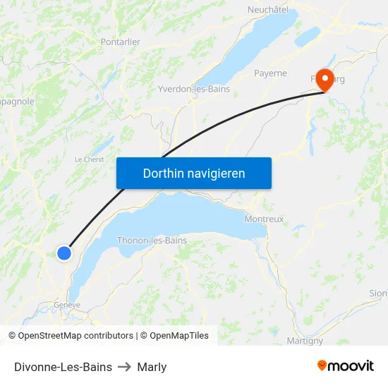 Divonne-Les-Bains to Marly map
