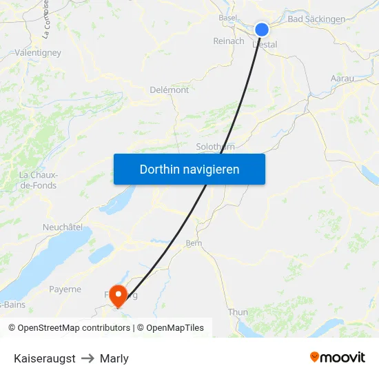 Kaiseraugst to Marly map