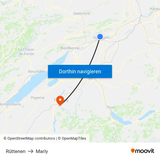 Rüttenen to Marly map