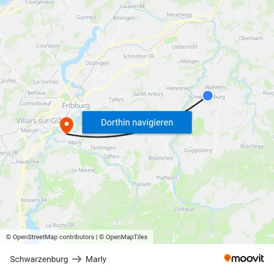Schwarzenburg to Marly map
