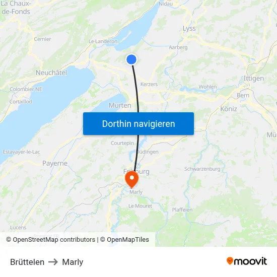 Brüttelen to Marly map