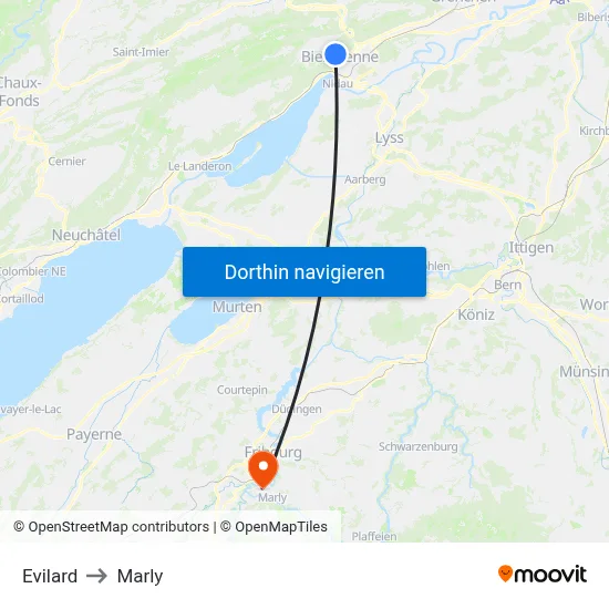 Evilard to Marly map