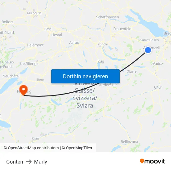 Gonten to Marly map