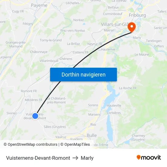 Vuisternens-Devant-Romont to Marly map