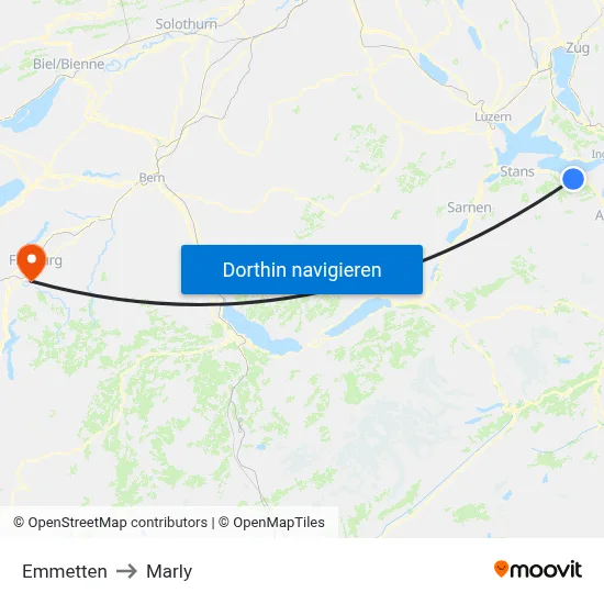 Emmetten to Marly map