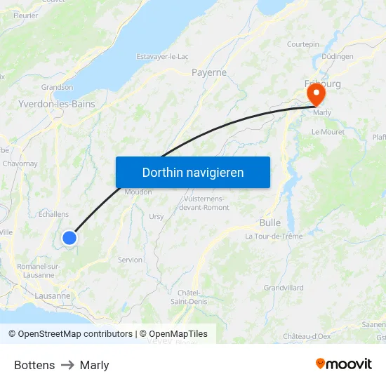 Bottens to Marly map