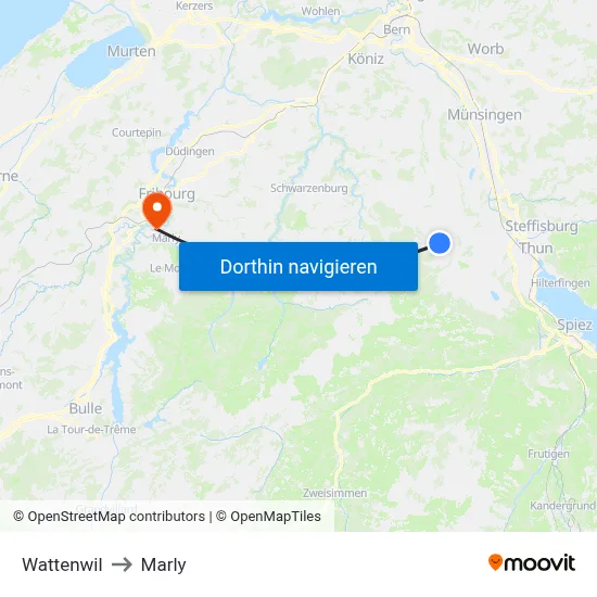 Wattenwil to Marly map