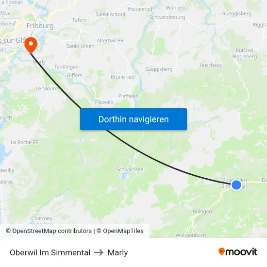 Oberwil Im Simmental to Marly map