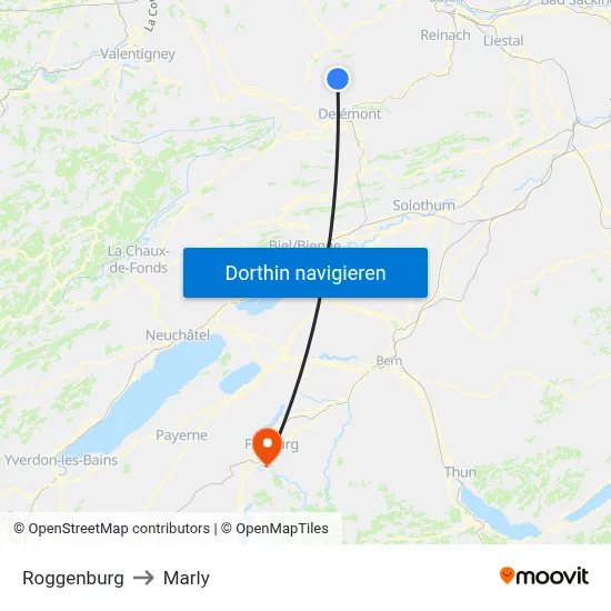 Roggenburg to Marly map