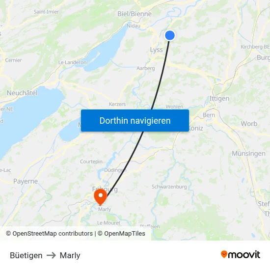 Büetigen to Marly map