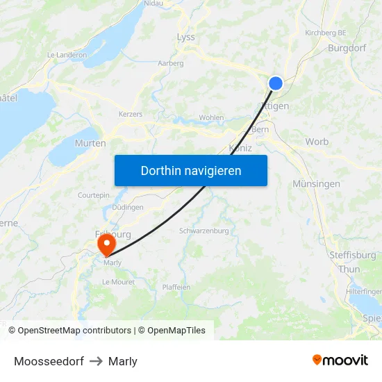Moosseedorf to Marly map