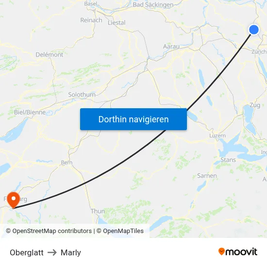 Oberglatt to Marly map