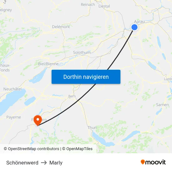 Schönenwerd to Marly map