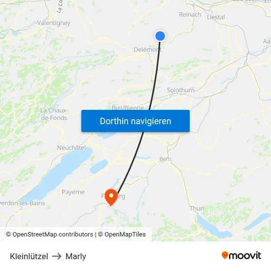 Kleinlützel to Marly map