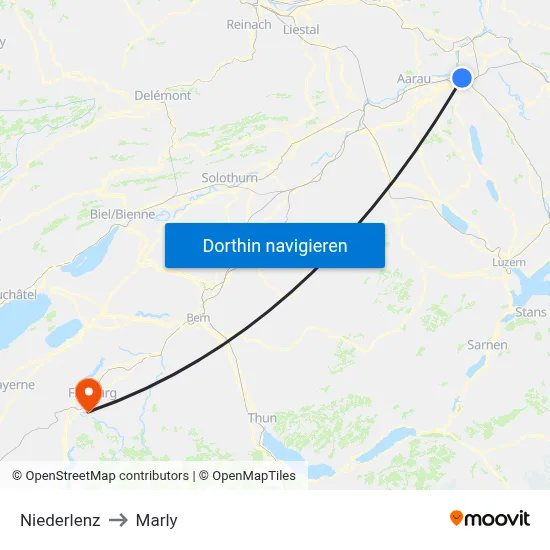 Niederlenz to Marly map