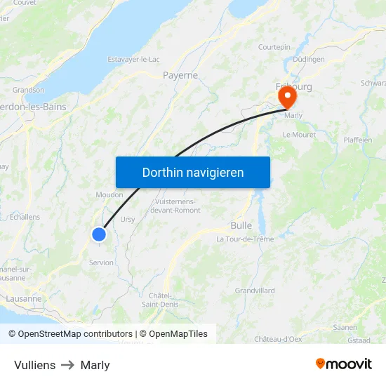 Vulliens to Marly map