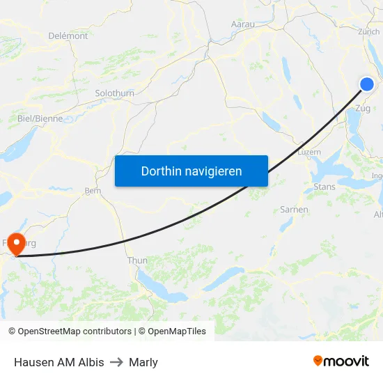 Hausen AM Albis to Marly map