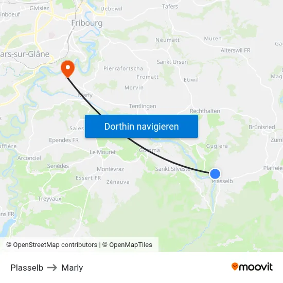 Plasselb to Marly map