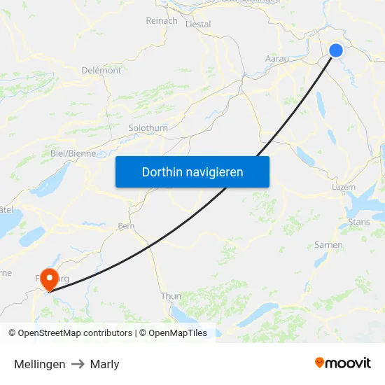 Mellingen to Marly map
