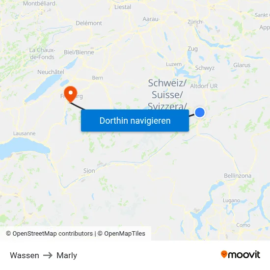 Wassen to Marly map