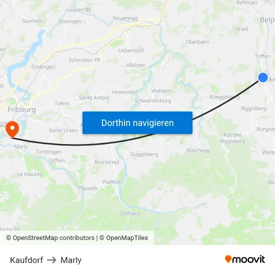 Kaufdorf to Marly map