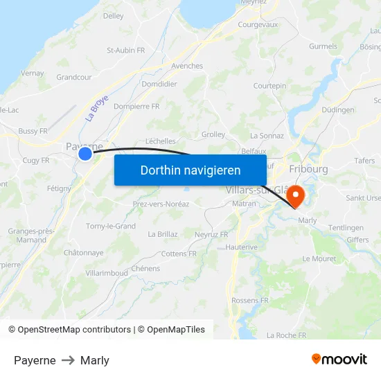 Payerne to Marly map