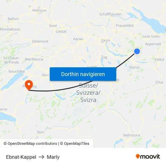 Ebnat-Kappel to Marly map