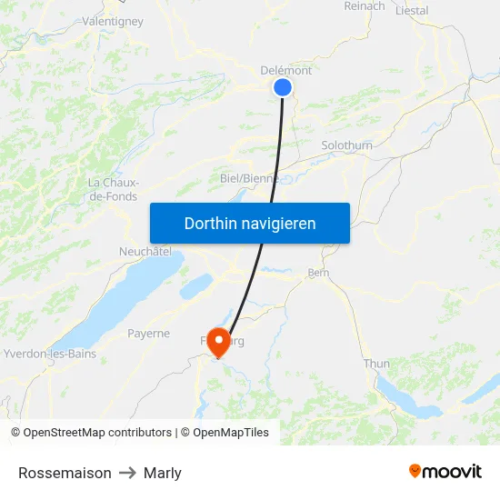 Rossemaison to Marly map