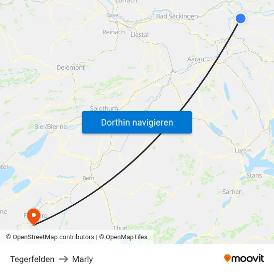 Tegerfelden to Marly map