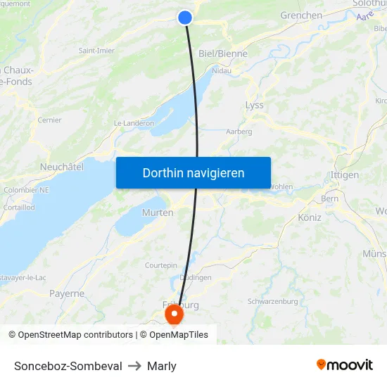 Sonceboz-Sombeval to Marly map