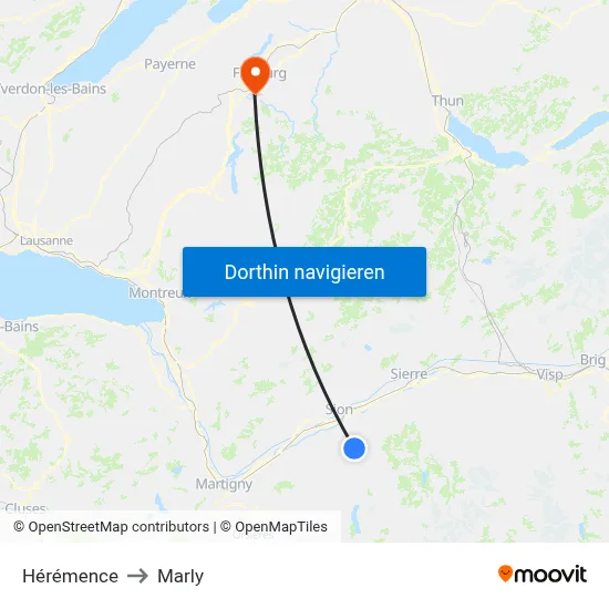 Hérémence to Marly map