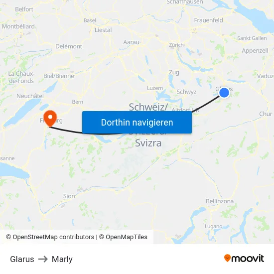 Glarus to Marly map