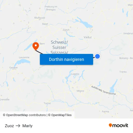 Zuoz to Marly map