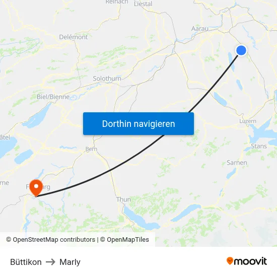 Büttikon to Marly map