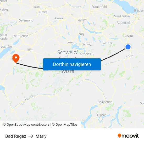 Bad Ragaz to Marly map