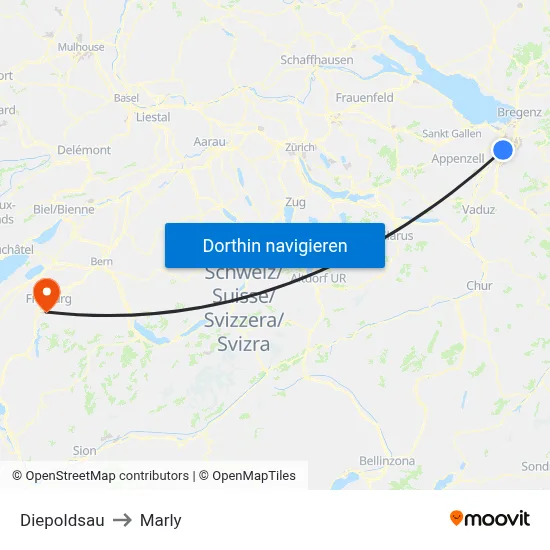 Diepoldsau to Marly map