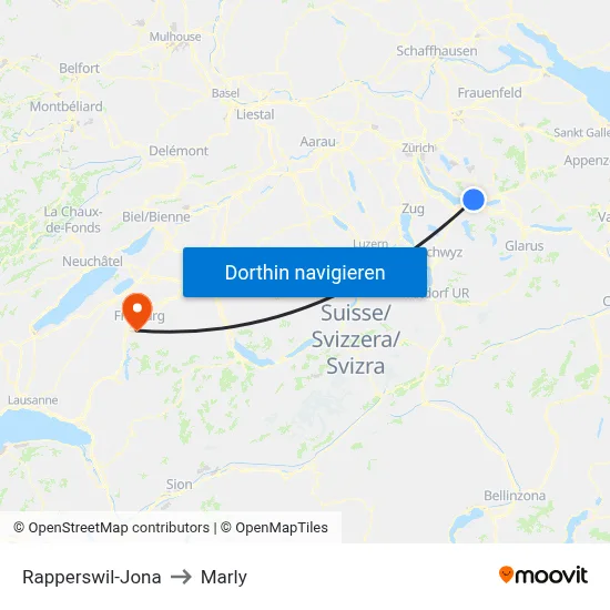 Rapperswil-Jona to Marly map
