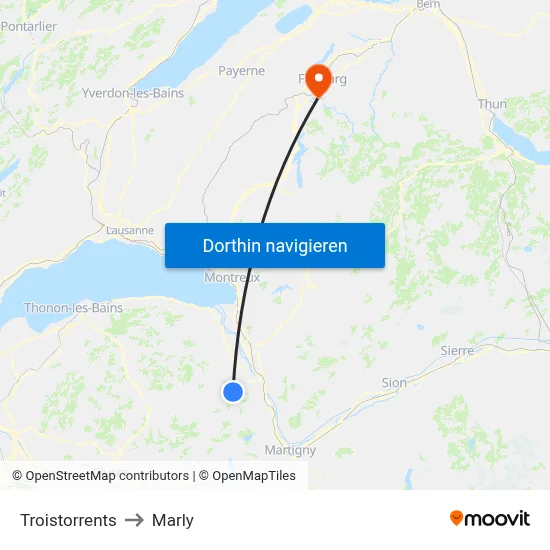Troistorrents to Marly map