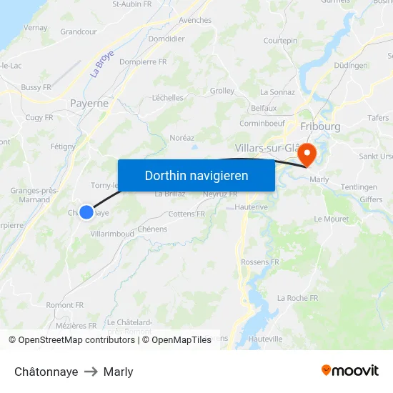 Châtonnaye to Marly map