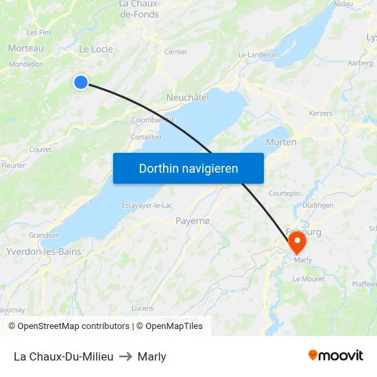 La Chaux-Du-Milieu to Marly map