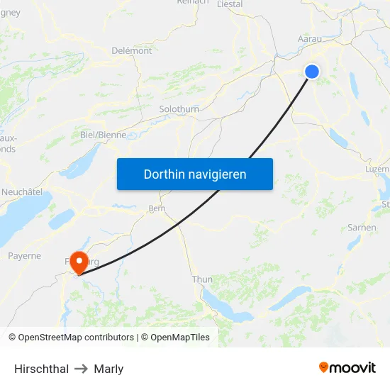 Hirschthal to Marly map