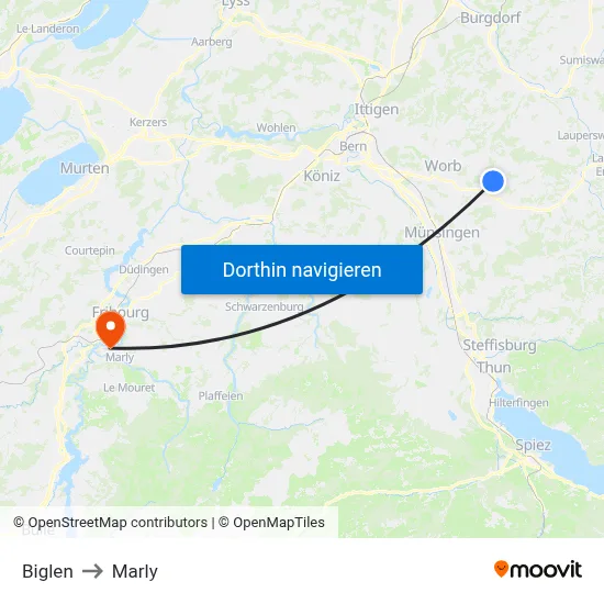 Biglen to Marly map