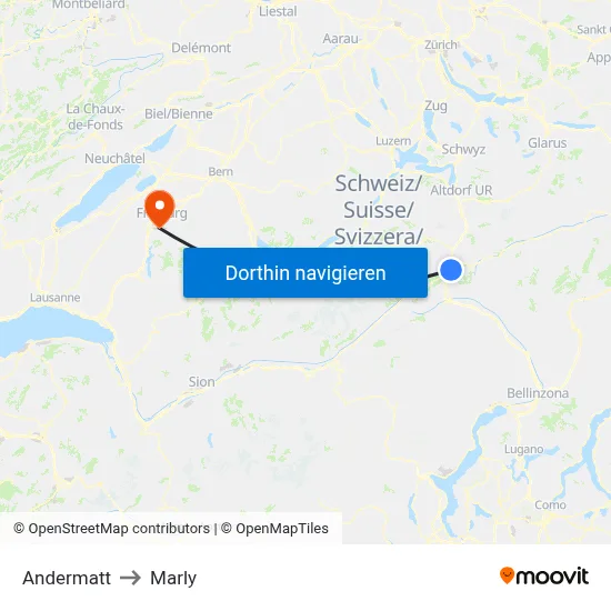 Andermatt to Marly map