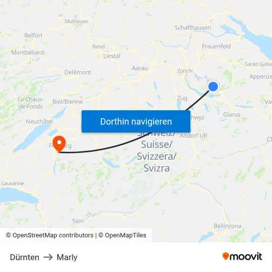 Dürnten to Marly map