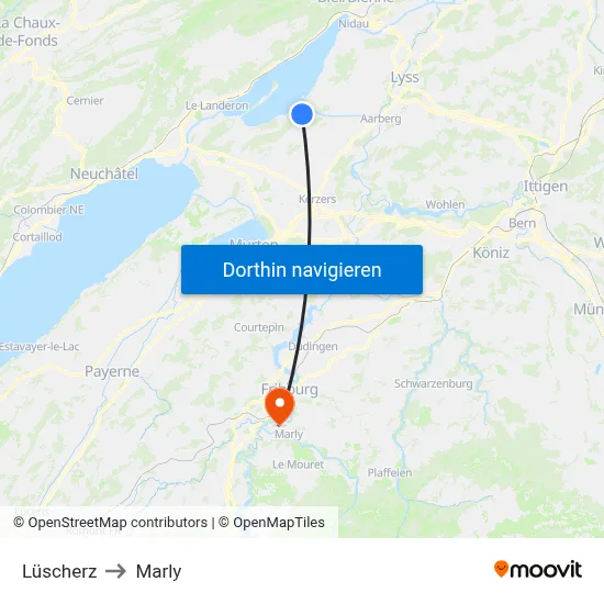 Lüscherz to Marly map